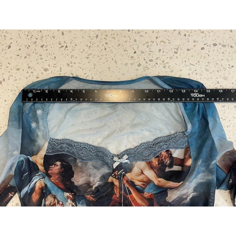 Art To Wear Womens M L Abstract mesh long sleeve lace bodysuit Y2K Whimsigoth - Picture 11 of 16